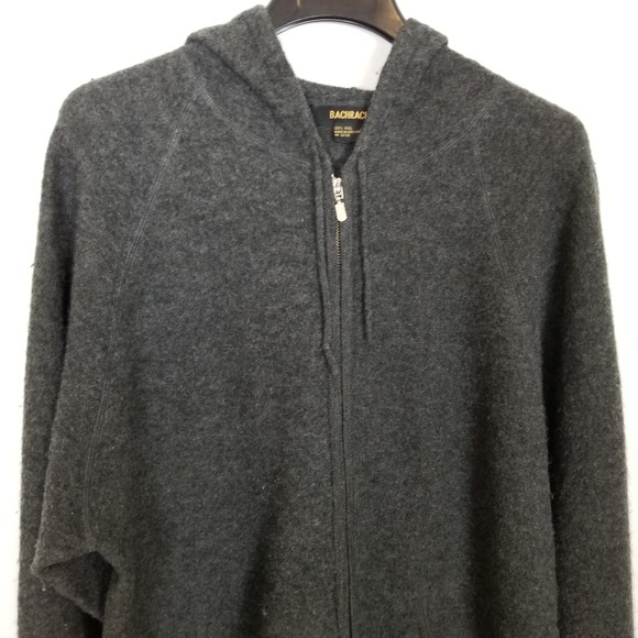 Bachrach Women 100% Wool Zip Up Hooded Cardigan Sweater Sz L Gray Pockets - Picture 2 of 7